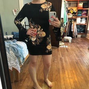 Long Sleeve Black Floral Dress